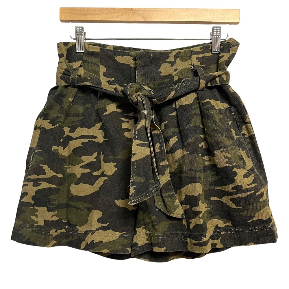 Hayden Los Angeles Shorts Womens Large Camo Paperbag Belted‎ High Waist Cotton